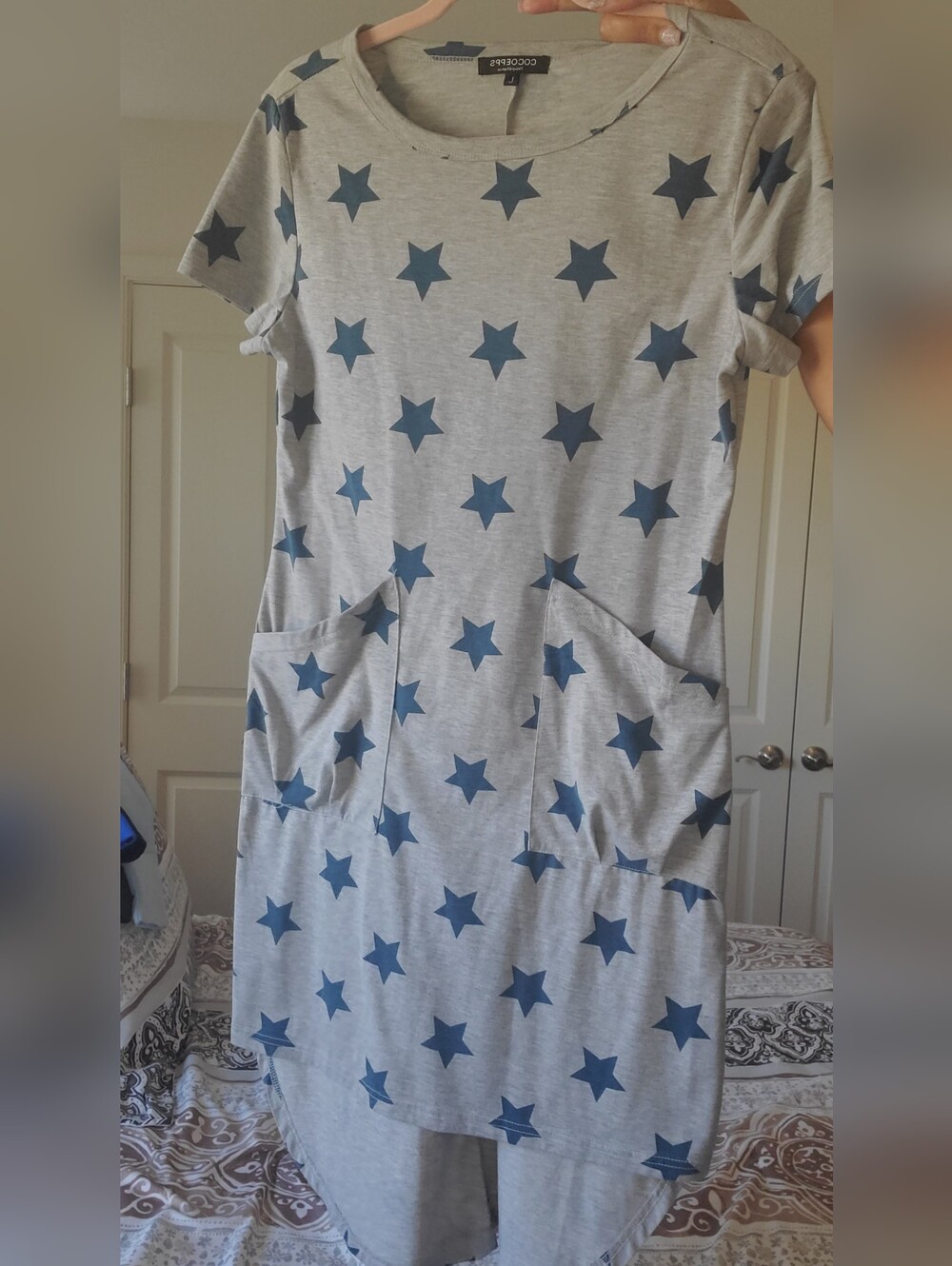 Gray Star-Print Casual T-Shirt Dress